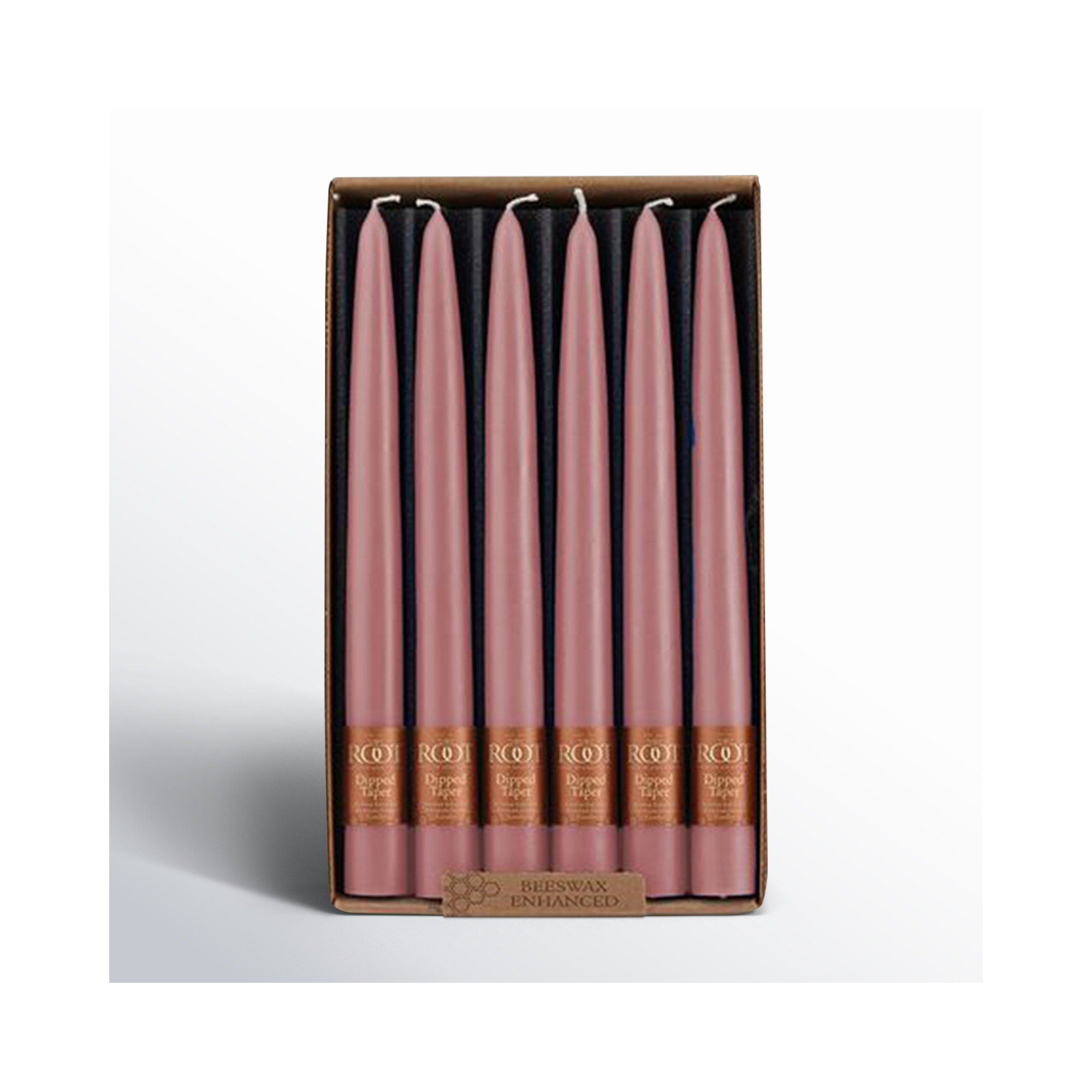 12 Piece Unscented Taper Candle Set, 9" H x 0.88" W x 0.88" D, Dusty Rose