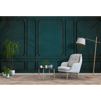 Panneau mural bleu sarcelle foncé | Papier peint classique à effet de lambris | Non-tissé ou pelez et collez