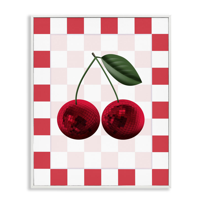 Cerise disco sur giclée à carreaux, design par Marcus Prime, H 20 po x l 16 po, Estampe numérique encadrée blanc bord de mer