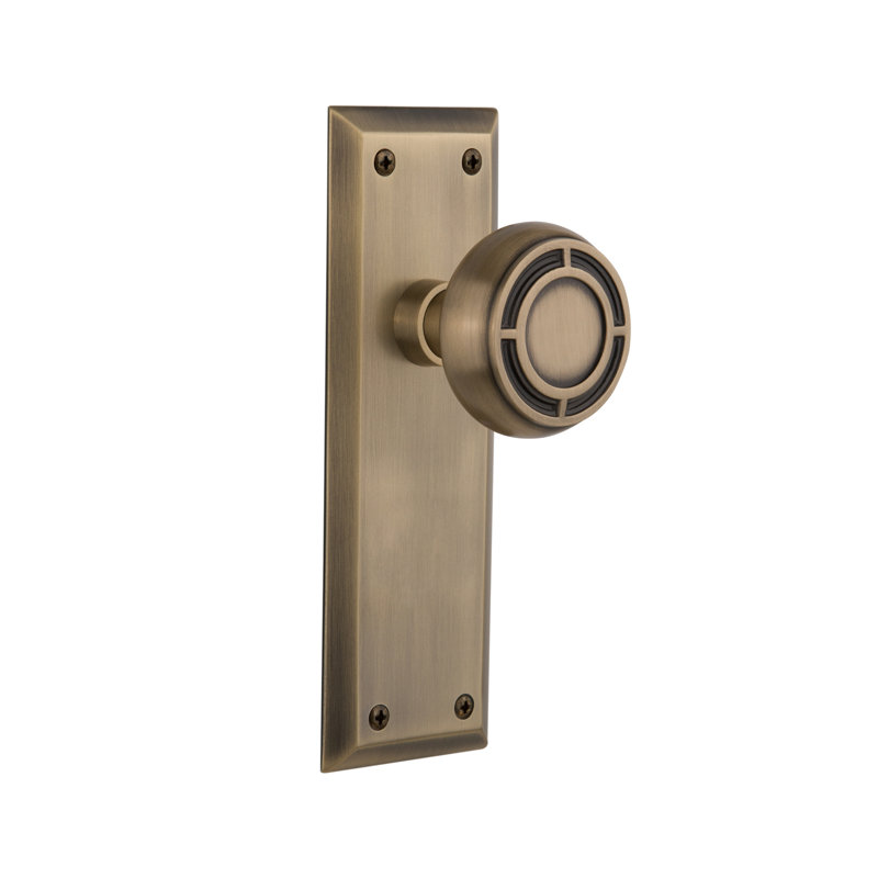 Plaque avec bouton de porte Mission New York, Laiton antique