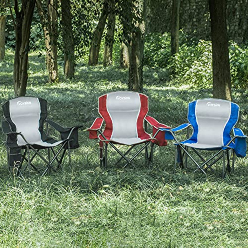 Folding Camping Chair Oversized Heavy Duty Padded Outdoor Chair With Cup Holder Storage And Cooler Bag, 450 Lbs Weight Capacity, Thicken 600d Oxford, Blue