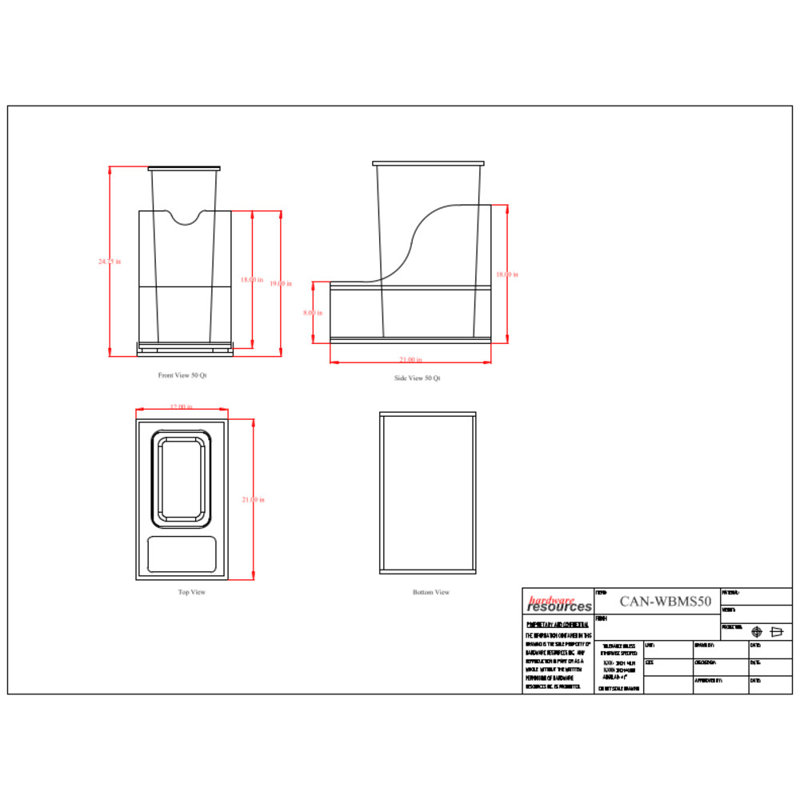 Preassembled 50 Quart Single Pullout Waste Container System, 8.75, 19.5" H x 12" W x 21.375" D, Gray