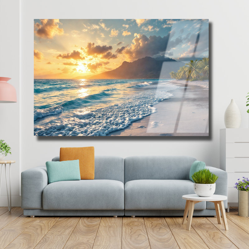 Art mural en verre trempé plage, 16" H x 20" W