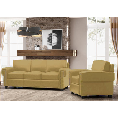 Fardin 2 Piece Top Grain Leather Standard and Stationary Living Room Set