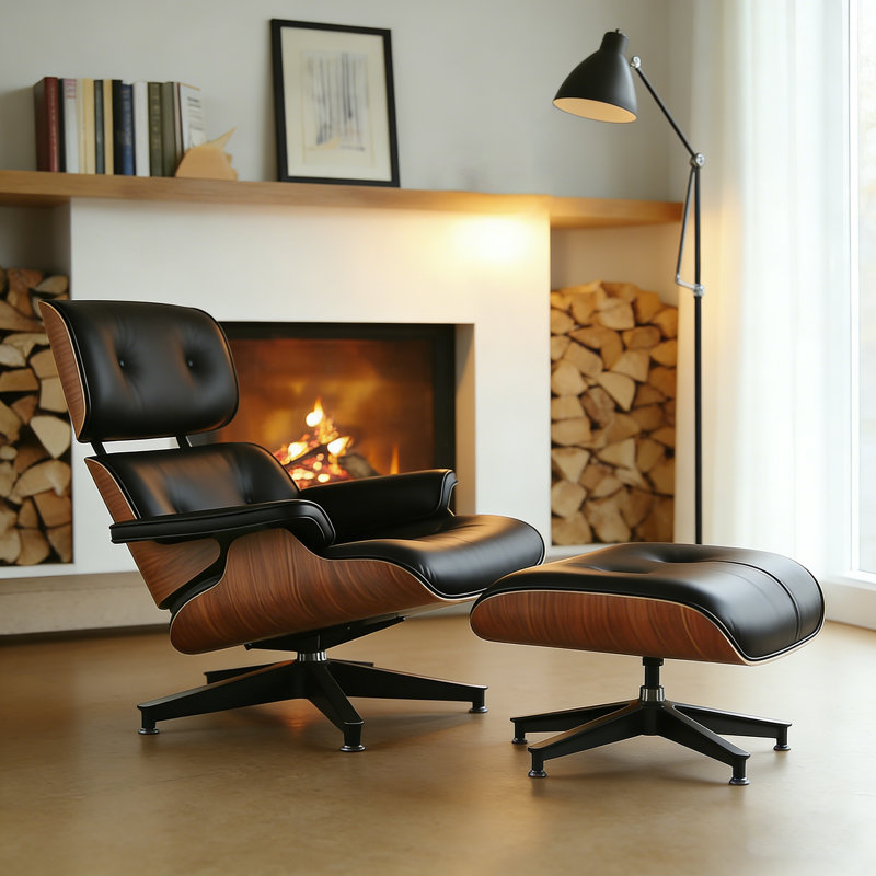 Leather Swivel Accent Chair With Ottoman, Rosewood/BlackPU