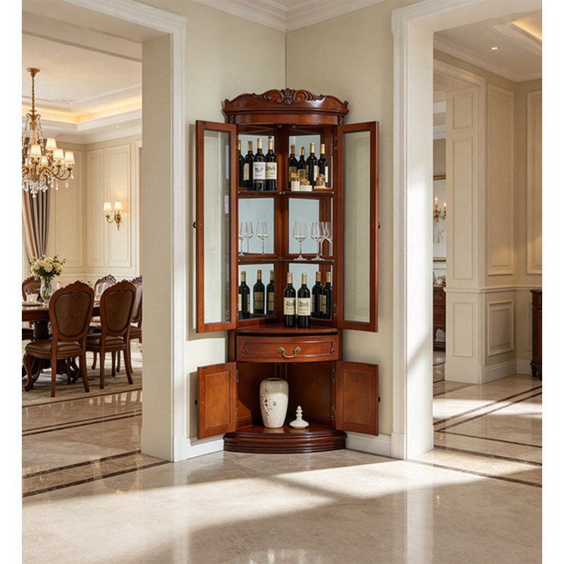 Fan Shaped Corner Wine Cabinet with Double Doors