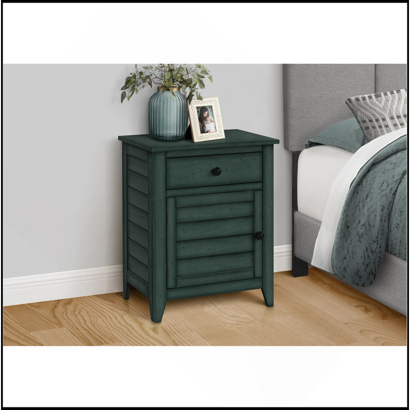 Table d'appoint, table de chevet, tiroir de rangement, bout, table d'appoint, chambre à coucher, lampe, rangement, placage bleu antique, transitionnel