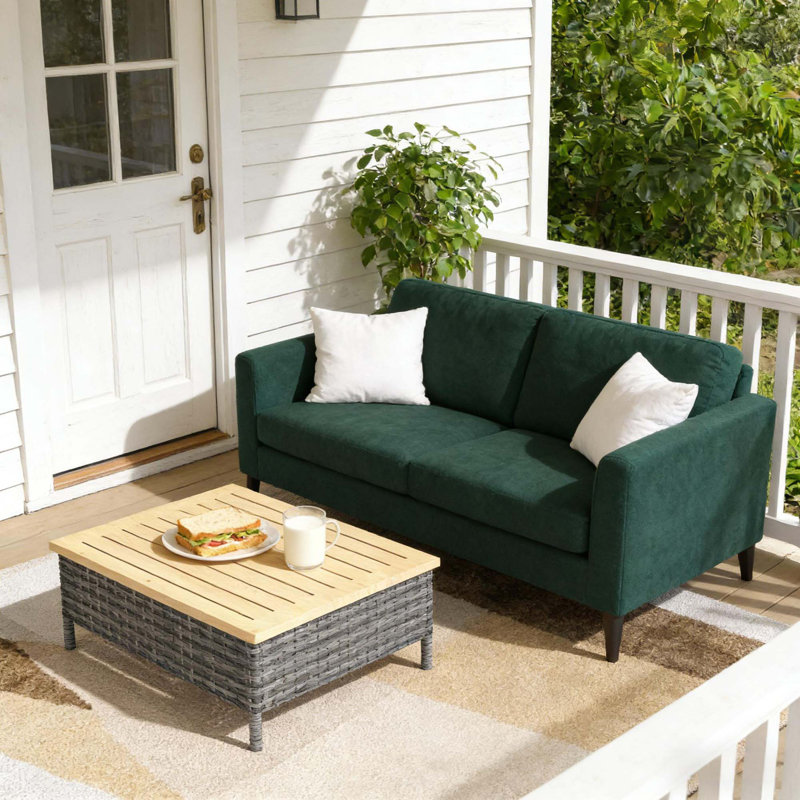 Table de bout de patio rustique avec plateau en rotin PE et bois de sapin