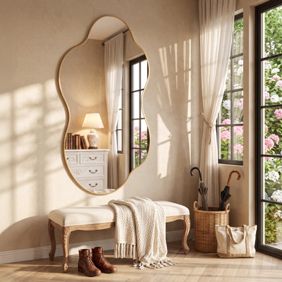 Miroir mural irrégulier de forme organique avec cadre en aluminium, miroir de meuble-lavabo décoratif asymétrique pour chambre à coucher, salon, entrée