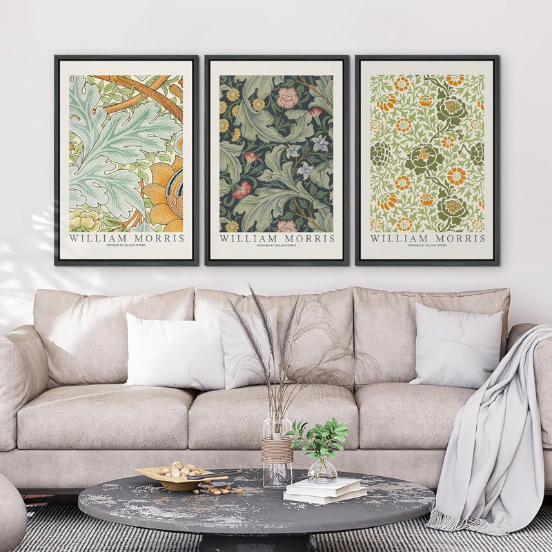 Art mural classique de William Morris, H 24 po x l 16 po, Impression encadrée, Plastique noir