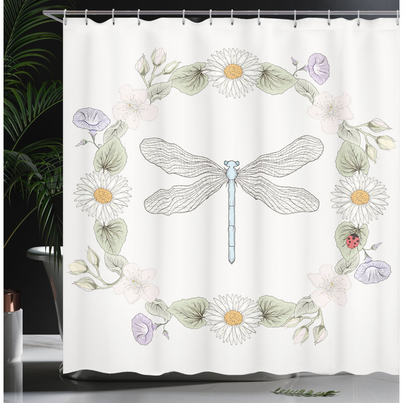 Ensemble de rideau de douche et crochets Dragonfly, H 75 po x l 69 po