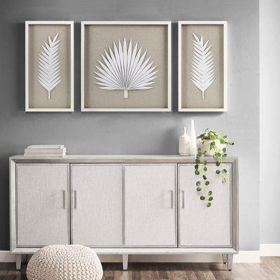 3 Rice Paper Leaves Wall Artwork - Glass Indoors Display Decoration Framed Hangers Indoor Art
