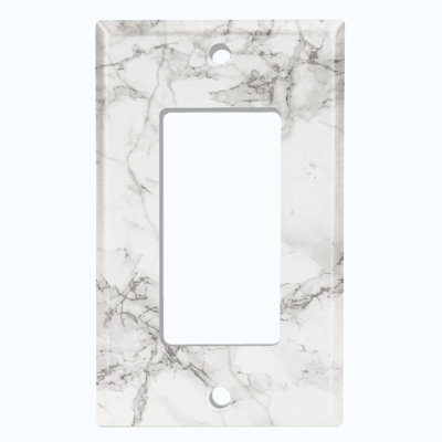 Metal Light Switch Plate Outlet Cover (Marble Grey Print 4  - Single Rocker)