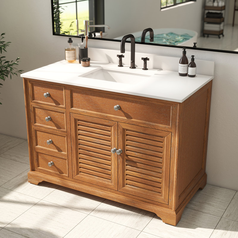 Meuble-lavabo Alburtis de 48 po en bois massif avec lavabo, meuble de salle de bain simple avec tiroir et porte à volet