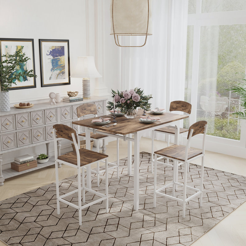 Modern Dorset Farmhouse 5-piece Counter Height Drop Leaf Dining Table Set with Dining Chairs for 4,kitchen table set, White