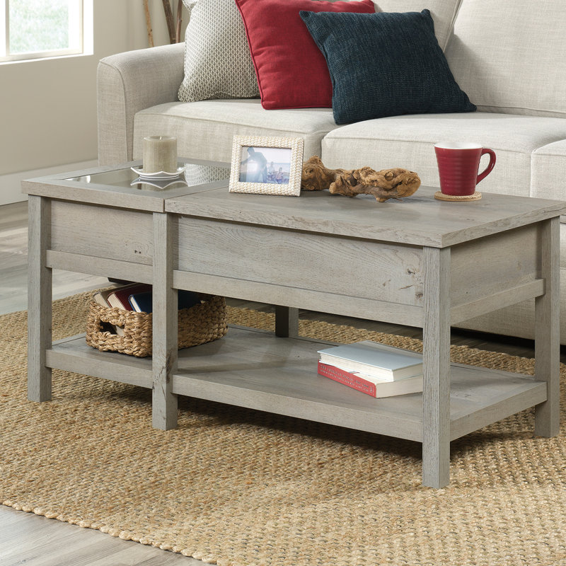 Table basse avec rangement à plateau relevable extensible Myrasol, Gris, Gris