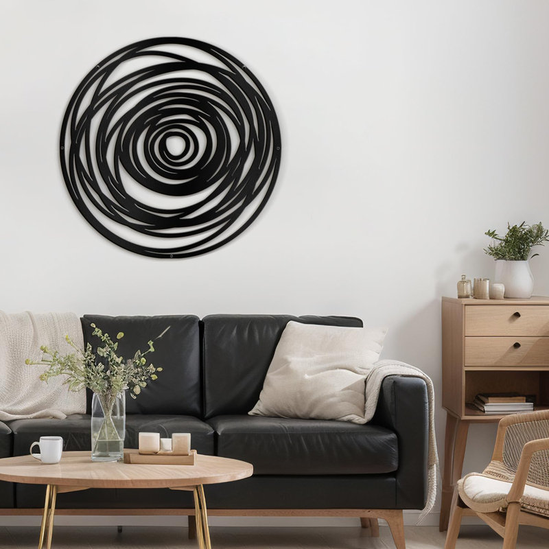 Abstract Geometric Circles Minimalist Modern Abstract Wall Accent Sculpture Hanging Decoration Metal Wall Decor, Blck