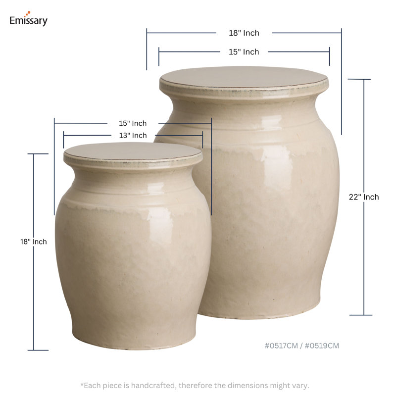 Tabouret de jardin en céramique Clesha, Crème, crème