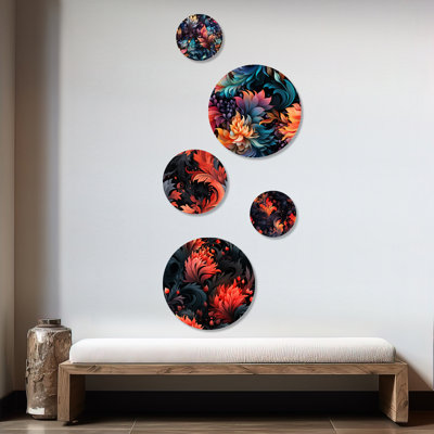 Creger - Floral Floral Round Wall Art Set Of 5