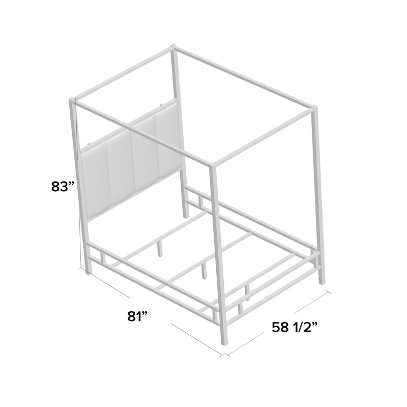 Jenin Upholstered Metal Canopy Bed, Black Nickel/Beige, Full