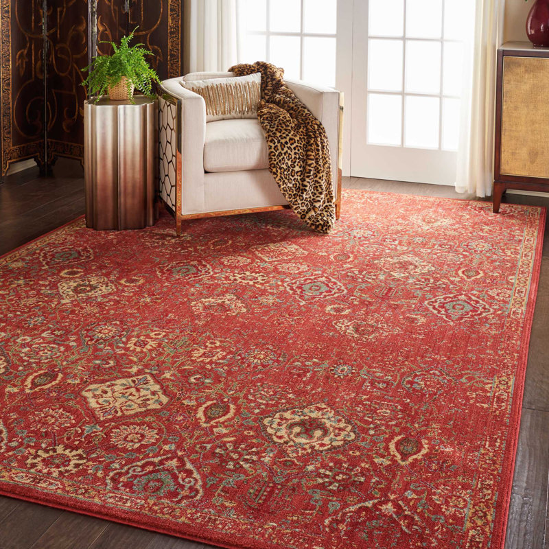 Tapis rouge d'inspiration persane Anastasia, Rectangle 7 pi 9 po x 10 pi 10 po