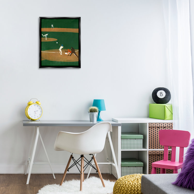 «Baseball Joueurs View» par Daphne Polselli, Cadre flottant noir de jais, H 21 po x l 17 po