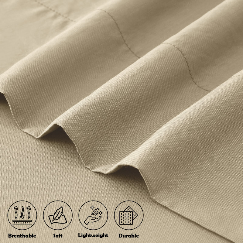 Luxury 4 Piece Solid Sheets Soft Rayon From Bamboo Blend Bedding Sheet Set, Twin XL, Beige