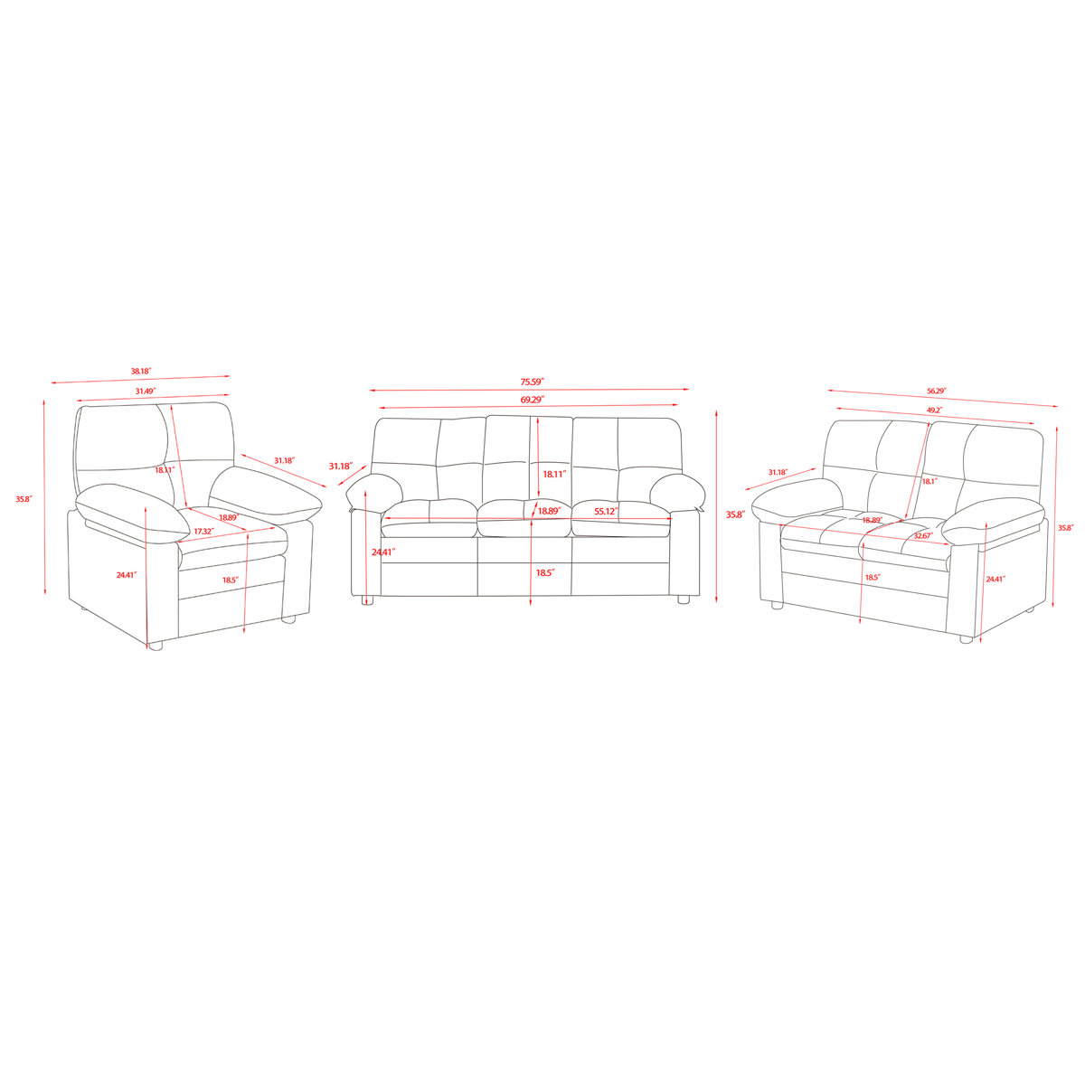 Latitude Run® 3 Piece Living Room Set & Reviews - Wayfair Canada