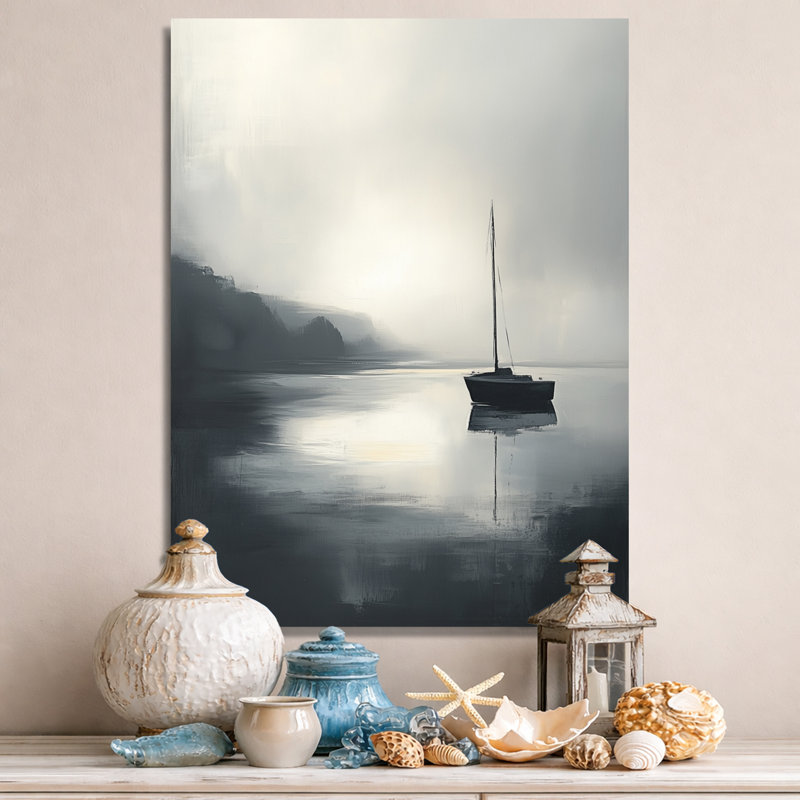 Voile de Silent Harbor - Décoration murale en métal gris côtier, H 44 po x l 34 po