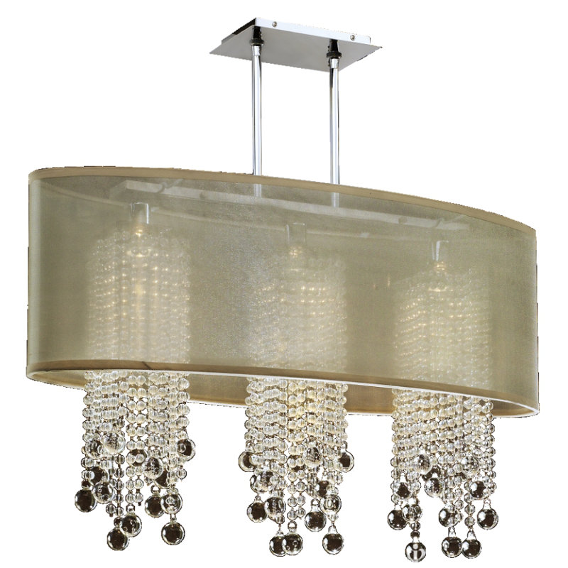 Luminaire suspendu linéaire à 3 lumières pour îlot de cuisine avec détails en cristal Kenlee, Taupe