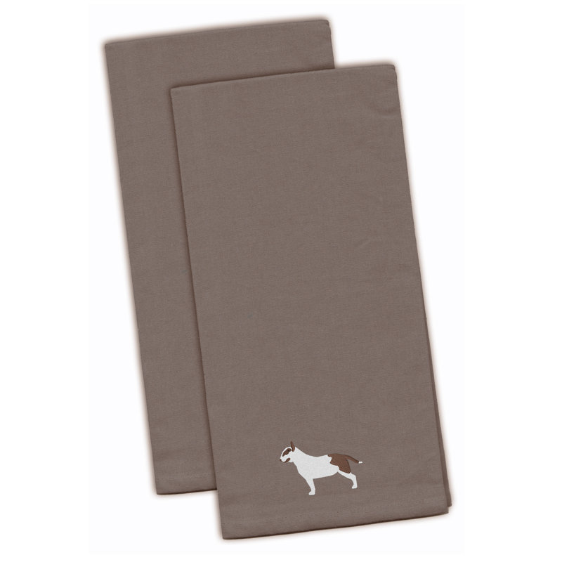 Serviette de cuisine à thé brodée bull terrier, H 28 po x l 19 po x P 0,1 po, Gris