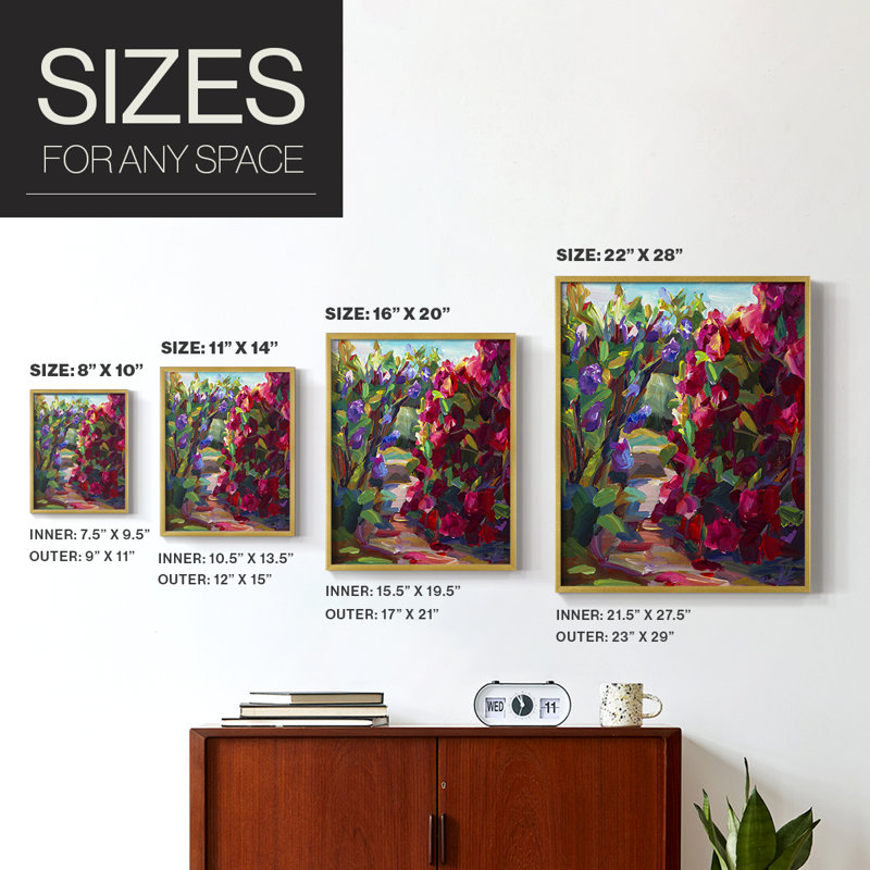 Lilas et rhodies, reproduction encadrée - bois massif, H 14 po x l 11 po