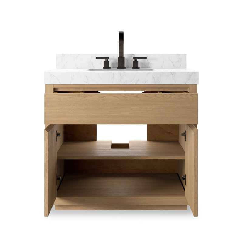 Everett Single Vanity-Satin Espresso Oak, Satin Light Wash Oak