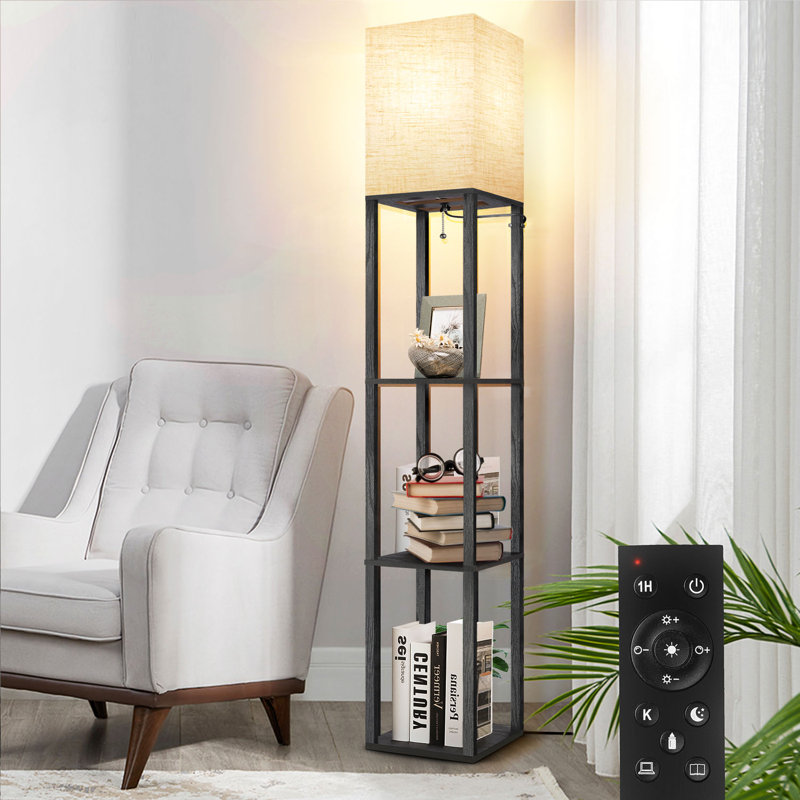 Lampe sur pied à DEL 63 po avec télécommande et tablettes Nevaen, Noir