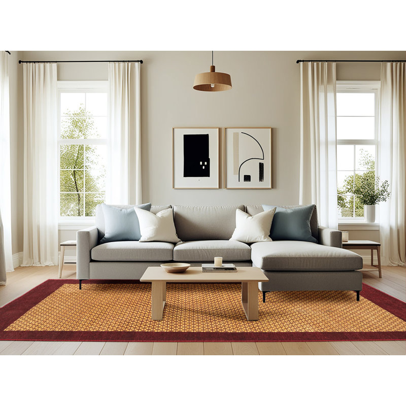 Tapis de zone rouge/beige contemporaine, Rectangle 6 pi x 9 pi