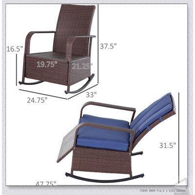 Chaise berçante souple, fauteuil inclinable en rotin d'extérieur avec dossier réglable et osier en polyéthylène résistant aux intempéries pour une détente ultime