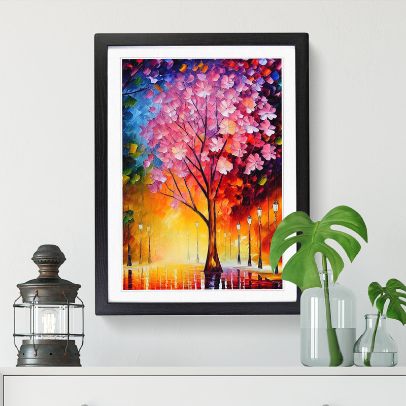 Cherry Blossom Tree In Colour - Single Picture Frame Print, Black Framed, 34cm H x 25cm W