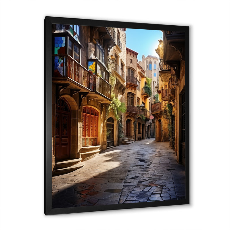 Espagne, quartier gothique de Barcelone, art mural sur toile Cityscapes, Cadre photo noir, H 40 po x l 30 po x P 1,5 po