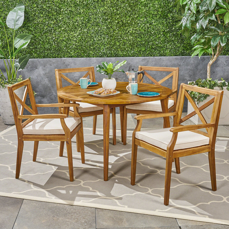 Geneva 47.25" W 5-Piece Outdoor Dining Set with Cushions, Cream
