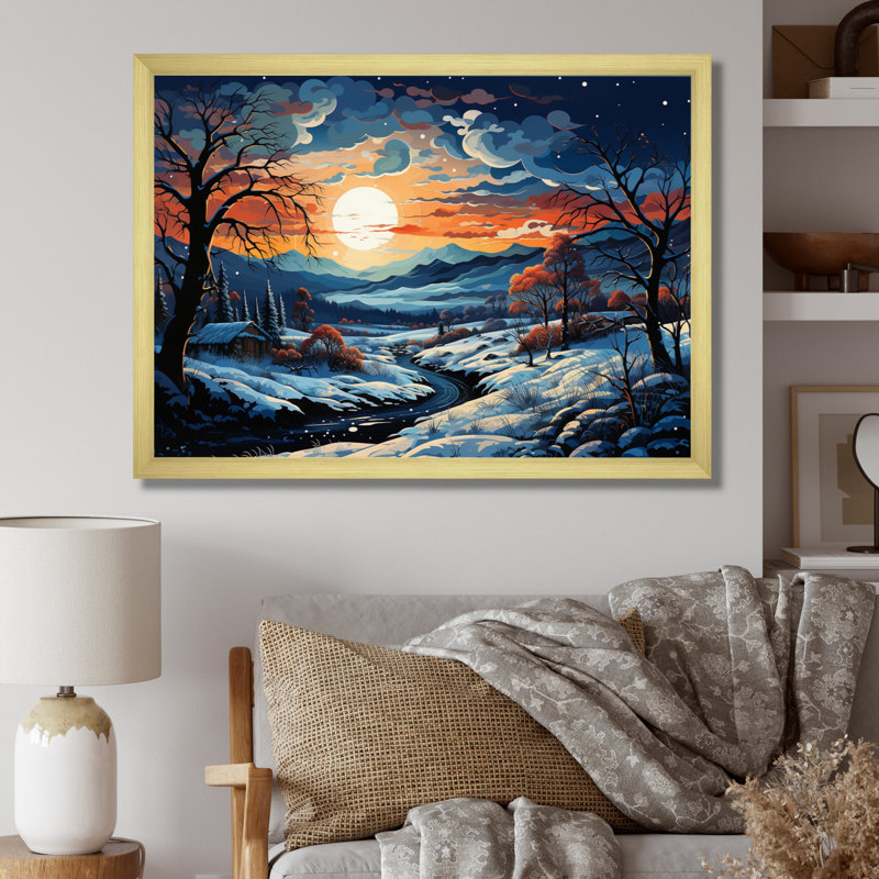 «Beautiful Country Charm in Winter IV», reproduction sur toile, H 16 po x l 32 po x P 1 po, Cadre doré à une seule photo