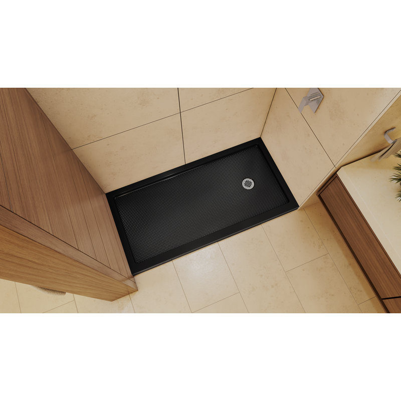 DreamLine SlimLine 32 inch D x 60 inch W x 2 3/4 inch H Single Threshold Black Alcove Shower Base with 2 inch Chrome Right Round Drain