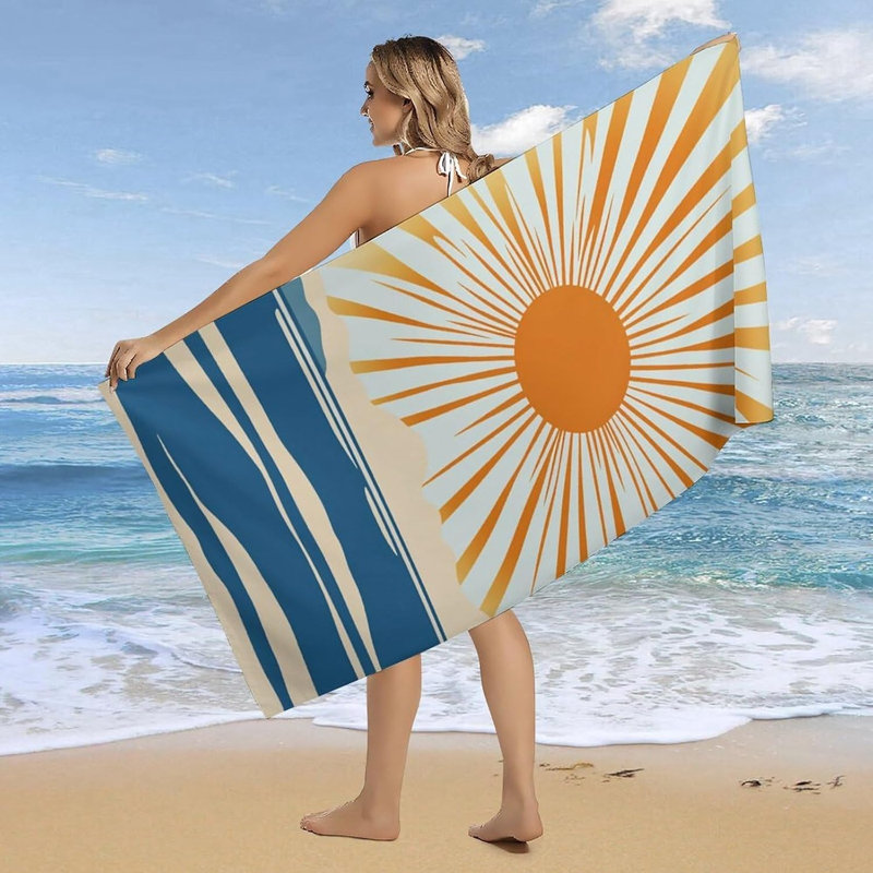 Grande serviette de plage moderne Sun Celestial Sun 50 po x 60 po, serviettes de bain surdimensionnées sans sable pour adultes pour la piscine