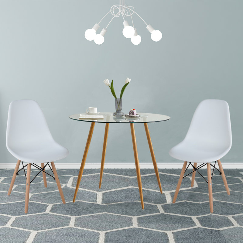 Jodell Glass Top Four Leg Dining Set, Oak