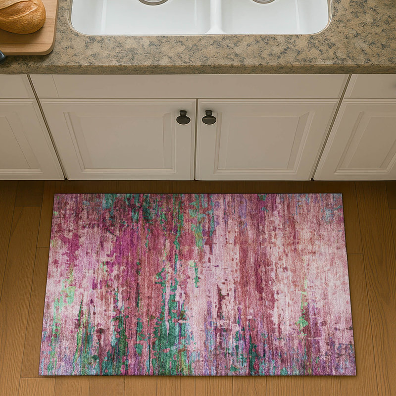 Premium Machine Washable Mayfield AMF2035 Abstract Rug, 1'8" x 2'6", Pink