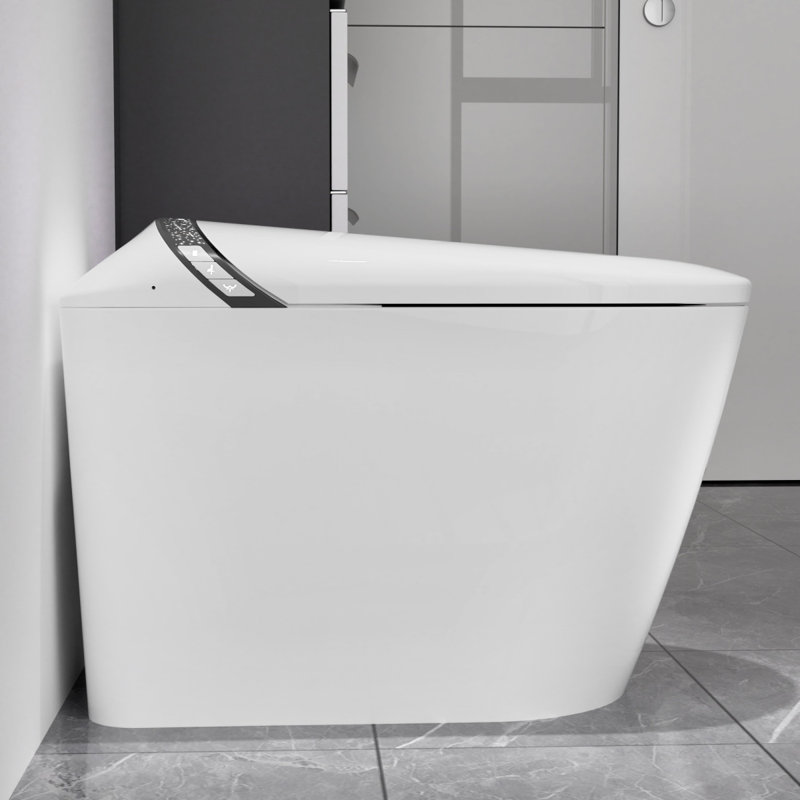 Elongated Smart Toilet With Bidet Built In,Tankless Design For Bathroom, Auto Open/Close Seat, Foot Kick, LED Display,Night Light, Warm Water & Dryer,White