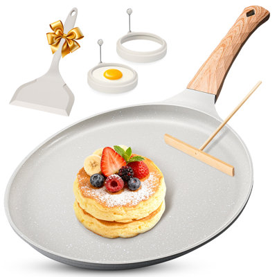 Crepe Pan Nonstick 11 Inch,Dosa Tawa Creamic,Tortilla Pan For Pancake Steak Crepe Salmon,Flat Pan With Ergonmic Handle For All Stoves Top,Gray