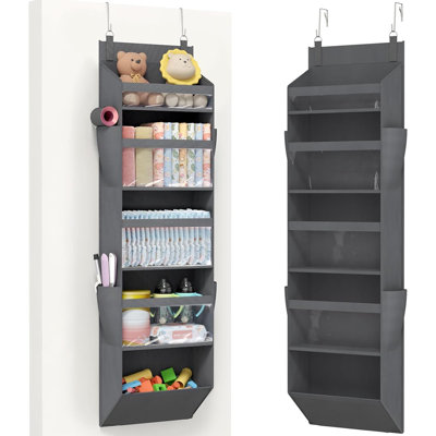 Over-the-door Hanging Organizer With Clear Window – 5 Large Sections & 4 Side Pockets, Heavy-duty Anti-tilt Storage Holds Up To 40 Lbs For Closet, Bedroom, Bathroom, Nursery & Dorm, Gray