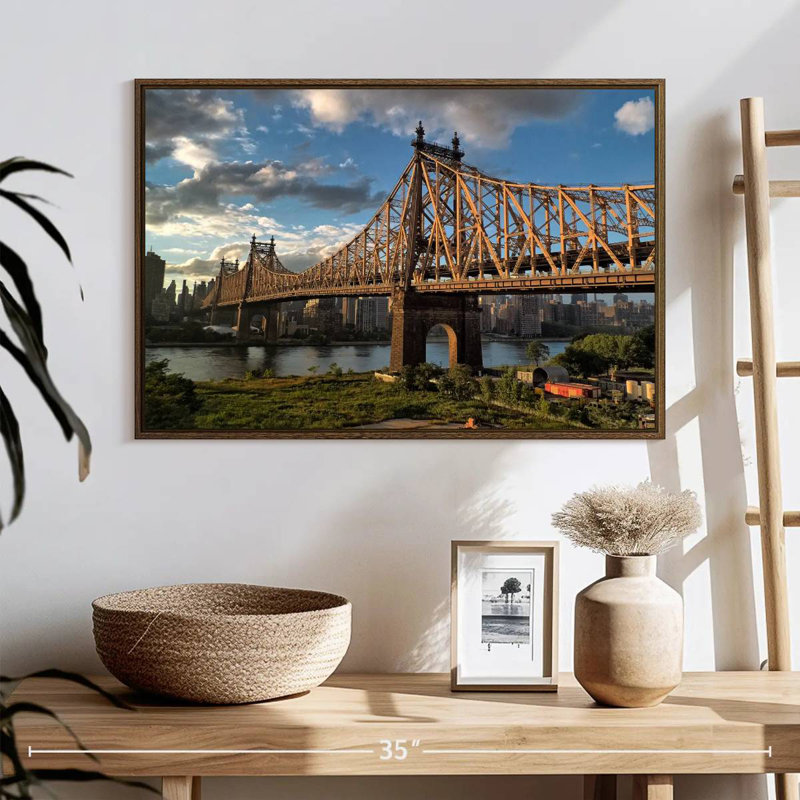 Pont de Queensboro, New York, 25 po x 17 po, Cadre flottant en noyer