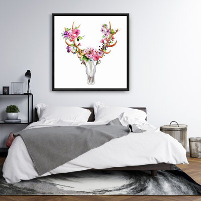 " Rustic Deer Skull With Flowers "