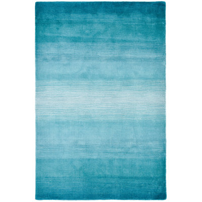 Handmade Flat-Woven Rug Knag Made Of Wool In Turquoise